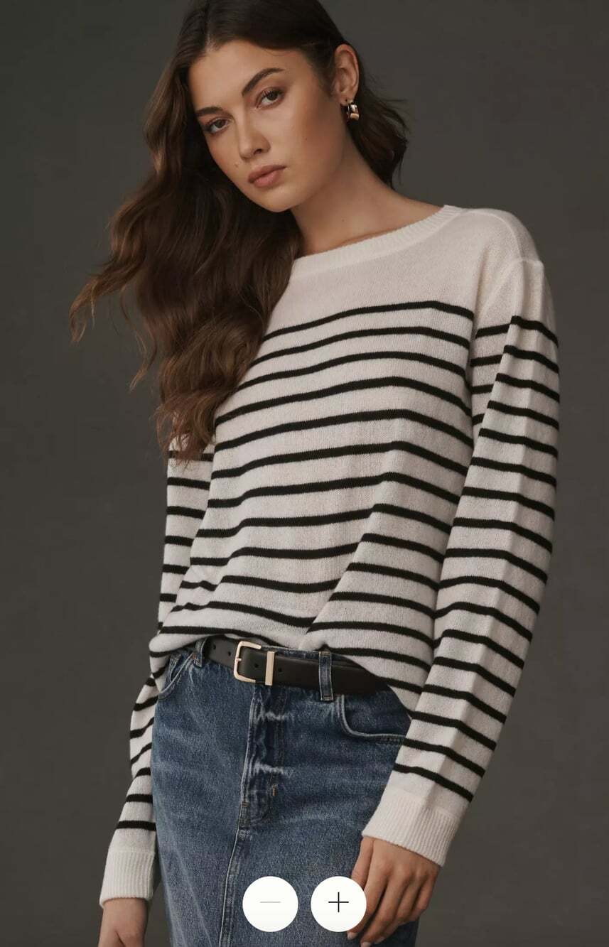 Reformation Cashmere Boyfriend Sweater in Black White Stripes Size Small